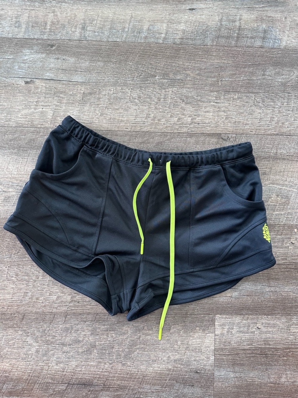 Free People Black Athletic Shorts with Neon Yellow Drawstring Size M-L